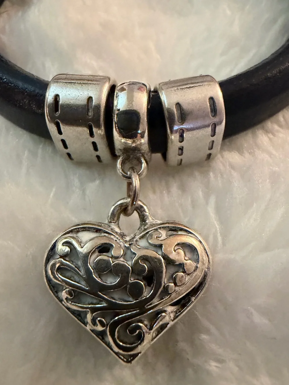Sundance Navy Leather Bracelet with Filigree Heart Charm